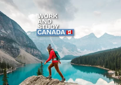 Mujer haciendo trekking en invierno, representando la experiencia de Work and Study en Canadá.